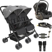 Carrinho Kiddo de Gemeos Bebe Conforto Base ISOFIX Mascote Grafite