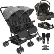 Carrinho Kiddo para Gemeos com Bebe Conforto Base Mascote Grafite