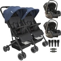 Carrinho Kiddo para Gemeos com 2 Bebe Conforto Mascote Marinho