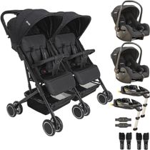 Carrinho Kiddo Gemeos 2 Bebe Conforto 2 Base ISOFIX Mascote Preto