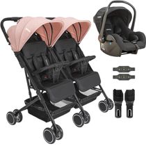 Carrinho Kiddo para Gemeos com Bebe Conforto Mascote Rosa