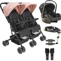 Carrinho Kiddo de Gemeos Bebe Conforto Base ISOFIX Mascote Rosa