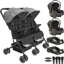 Carrinho Kiddo Gemeos com 2 Bebe Conforto 2 Base Mascote Grafite