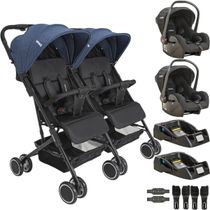 Carrinho Kiddo Gemeos com 2 Bebe Conforto 2 Base Mascote Marinho