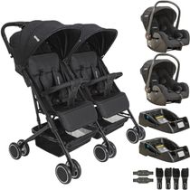 Carrinho Kiddo Gemeos com 2 Bebe Conforto 2 Base Mascote Preto