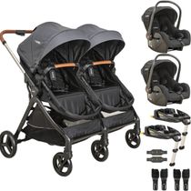 Carrinho Kiddo Gemeos 2 Bebe Conforto 2 Base ISOFIX Speedy Grafite