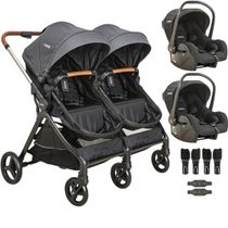 Carrinho Kiddo Gemeos com 2 Bebe Conforto Speedy Grafite