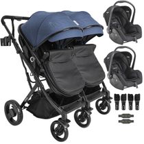 Carrinho Kiddo para Gemeos com 2 Bebe Conforto Vox II Marinho