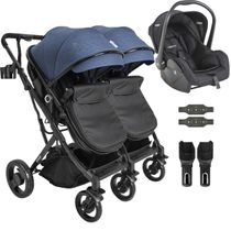 Carrinho Kiddo para Gemeos com Bebe Conforto Vox II Marinho