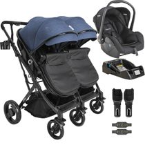 Carrinho Kiddo para Gemeos com Bebe Conforto Base Vox II Marinho