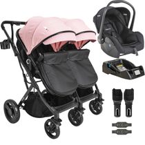 Carrinho Kiddo para Gemeos com Bebe Conforto Base Vox II Rosa