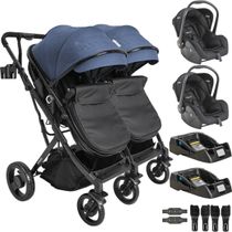 Carrinho Kiddo para Gemeos com 2 Bebe Conforto 2 Base Vox II Marinho