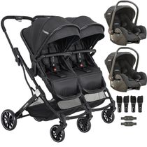 Carrinho Kiddo para Gemeos com 2 Bebe Conforto Zig Zag Preto
