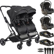 Carrinho Kiddo para Gemeos com 2 Bebe Conforto 2 Base Zig Zag Preto