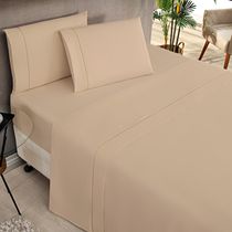 Jogo Cama Lençol Home Basic Solteiro 180 Fios c/ Ponto Palito 3 Peças - Cáqui