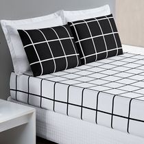 Jogo Cama Lençol Brooklyn Solteiro Quadriculado Micropercal 200 Fios 2 Peças - Preto