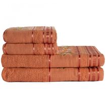 Jogo de Banho Deore c/ Barra Bordada 100% Algodão 4 Peças - Laranja Damasco