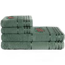Jogo de Banho Deore c/ Barra Bordada 100% Algodão 4 Peças - Verde Erva Doce