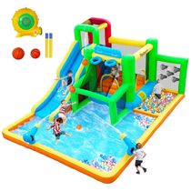 Parque Aquático Inflável com Tobogã de Água, Parede de Escalada e Área de Pulo - Diversão Garantida para Crianças!FBSPORT
