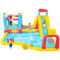 Parque Aquático Inflável Gigante com Toboágua, Castelo Pula-Pula com Parede de Escalada, Canhões de Água, Cestas de Basquete.WELLFUNTIME