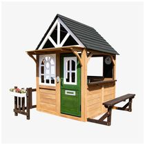 Casa de Madeira de Cedro para Crianças com Balcão de Cozinha e Campainha, Ideal para Brincadeiras ao Ar Livre, a partir de 3 anos.BTMWAY