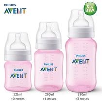 Kit com 3 Mamadeiras ANTI-COLIC 125ML/260ML/330M Rosa Philips AVENT SCY119/19