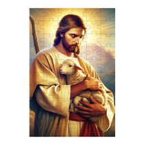 Quebra-Cabeça Religioso Cognitivo Bom Pastor de 35 peças MDF com chaveiro
