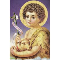 Quebra-Cabeça Religioso Cognitivo São João de 35 peças MDF com chaveiro