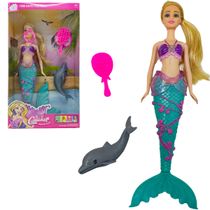 Brinquedo Infantil Boneca Sereia Com Luz e Som e Golfinho