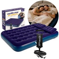 Colchão Casal Inflável com Bomba Manual e 2 Travesseiros VG Plus