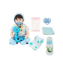 Boneco Bebê - Realista Com Babado E Acessórios - Azul e Branco - BBR Toys