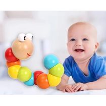 Brinquedo Minhoca Feliz Articulada Montessori Madeira 17cm Colorida