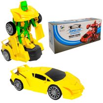 Brinquedo Infantil Carro Super Robô Amarelo com Luz e Som Transforma em Robô