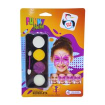 Kit Pintura Facial Infantil Borboleta Funny Make Pica Pau Branco Amarelo Roxo Lavável