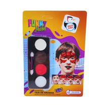 Kit Pintura Facial Infantil Teia de Aranha Funny Make Pica Pau Branco Preto Vermelho Lavável