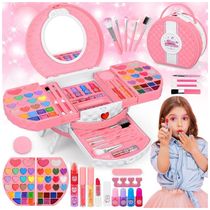 Kit de Maquiagem Infantil com 66 Peças para Crianças de 3 a 10 Anos, MINIFUN, Rosa e Branco