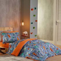 Kit Edredom Alegria Dupla Face Solteiro 2 Peças Malha Estampada 100% Algodão - Dino Space