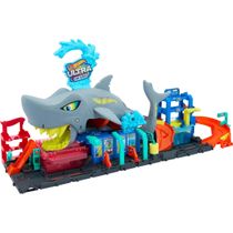 Hot Wheels City, Pista de Brinquedo Lava-Rápido Mega Tubarão com 1 Carrinho Color Reveal