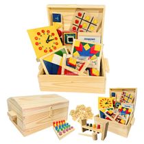 Baú Pedagógicos Com 10 Jogos De Madeira Brinquedos Educativo