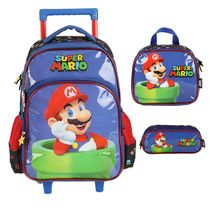 Kit Mochila Sem Alça Lancheira Estojo Luxcel Super MárioAzul