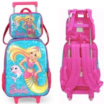 Kit Mochila de Rodinha e Costas Barbie Sereia + Lancheira