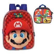 Kit Mini Mochila De Costas Super Mario Face +Lancheira