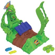 Pista Monster Trucks Arena Smashers que Brilha no Escuro, Esacala 1:64 com 1 Caminhão Gunkster que Brilha no Escuro e 2 Carros, Hot Wheels