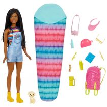 Boneca com 10 Acessórios de Acampamento para Crianças de 3 a 7 Anos, BARBIE HDF74, Rosa