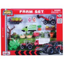 Conjunto Playset Fazenda c/ 2 Trator Massey Ferguson e 2 Caminhão - Mini Work Machines - 1/64 - Maisto