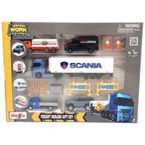 Conjunto Playset Transporte 4 Miniaturas + Caminhão Baú Scania 770 S - Mini Work Machines - 1/64 - Maisto