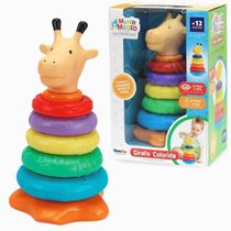 Brinquedo Educativo de Argolas Girafa Colorida Xplast