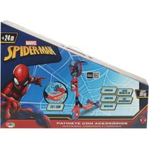 Patinete Infantil 3 Rodas Mochilinha e Garrafinha Som e Luz Marvel - Homem Aranha