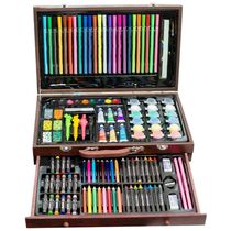 Kit de Pintura XARONF com 130 Peças e Caixa de madeira Portátil, Marrom Escuro