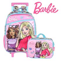 Kit Mochila De Rodinha E Alca Barbie Fashion Rosa +Lancheira